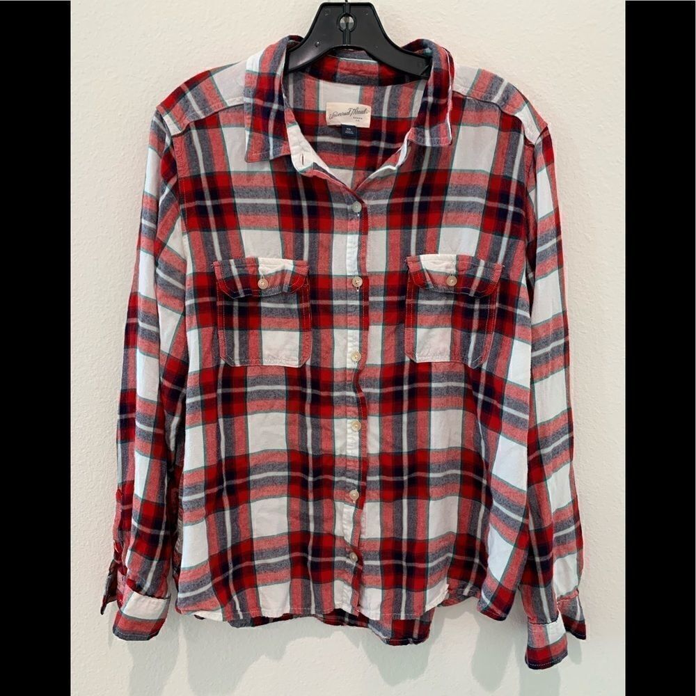 Universal Thread Womens Button Up Shirt Red Plaid Long Sleeve Collared XXL - Picture 1 of 4